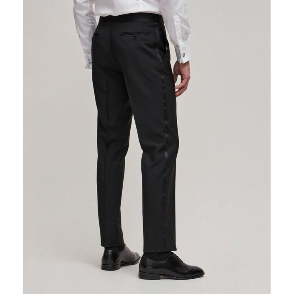 NWOT Men's CANALI Black Travel Wool Mohair Satin-Trimmed Tuxedo Pants, Size 46R - Picture 3 of 16